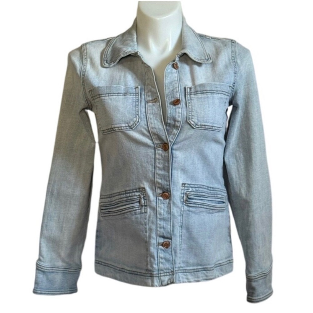 Maurices Womens Light Wash Stretch Denim Jacket Cinched Back Utility Small
